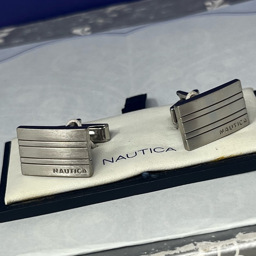 Nautica Silver Ribbed Cufflinks New old stock